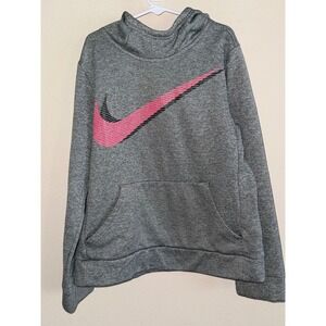 Nike Dri-FIT Girls Heather Gray Pink Swoosh Logo Pullover Hoodie Size Large L